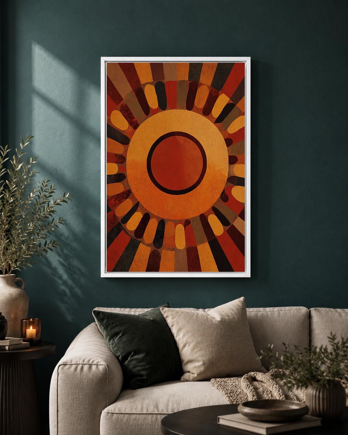 Abstract Geometric Framed Canvas, Art Deco Wall Art, Modern Neutral Canvas, Black Rust Geometric Print, Contemporary Decor...