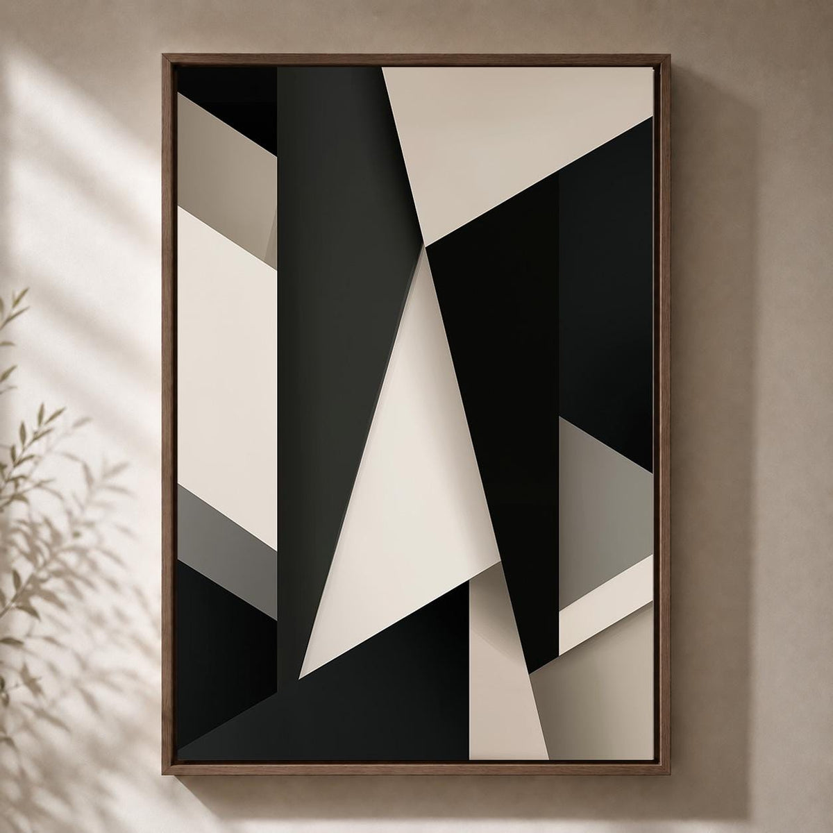 Abstract Geometric Framed Canvas Wall Art, Modern Black Beige Minimalist Living Room Home Decor by The Wall Art Studio - p...