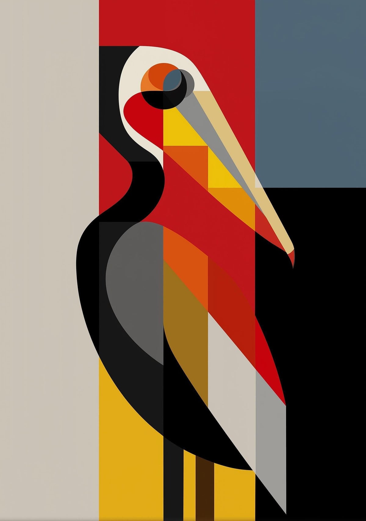 Abstract Pelican Geometric Bird Print, Mid Century Coastal Poster by The Wall Art Studio - physical