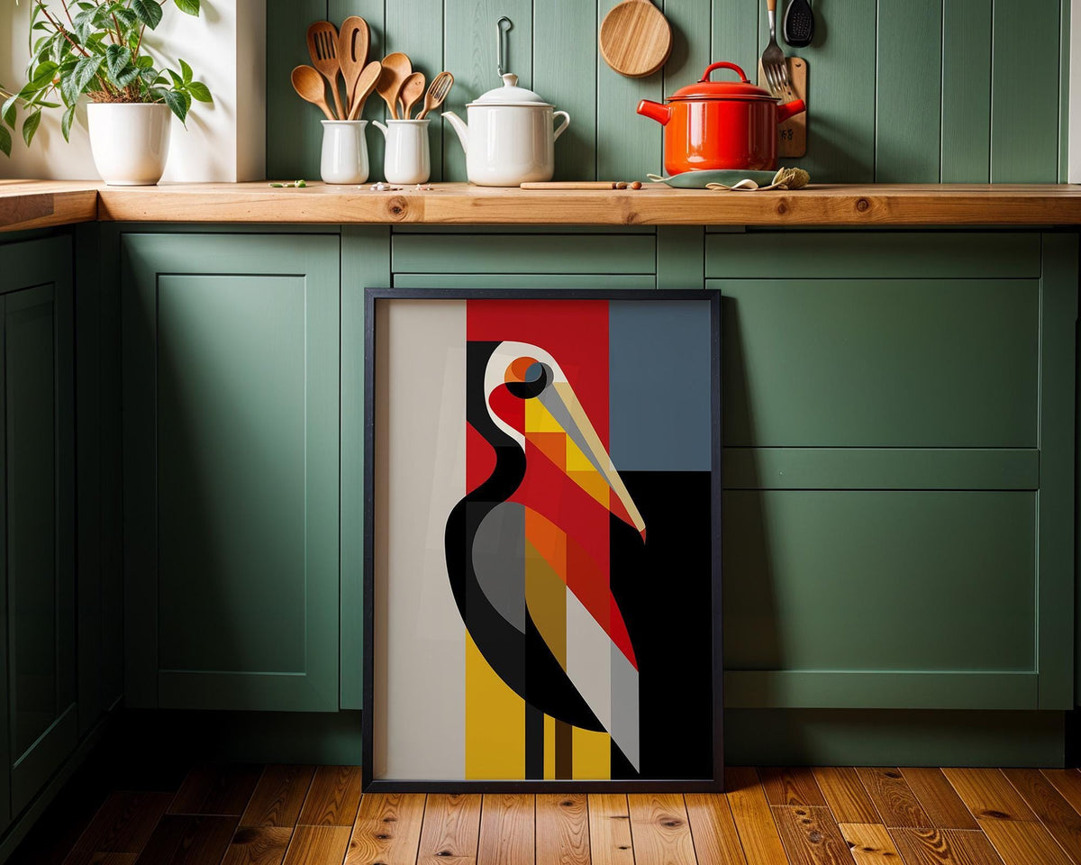 Abstract Pelican Geometric Bird Print, Mid Century Coastal Poster by The Wall Art Studio - physical