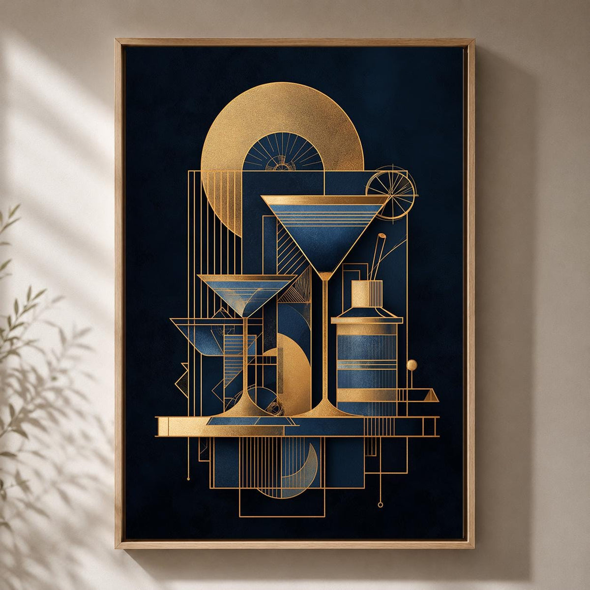 Art Deco Martini Cocktail Framed Canvas Print, Geometric Bar Wall Art, Gatsby Lounge Decor by The Wall Art Studio - physical