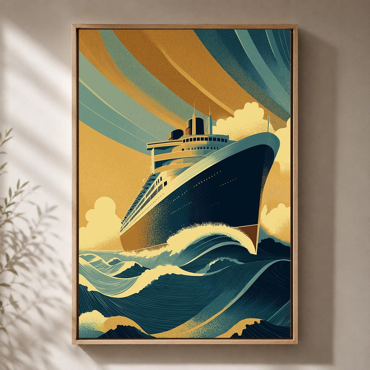 Art Deco Ocean Liner Framed Canvas Print, Maritime Cruise Ship Wall Art by The Wall Art Studio - physical