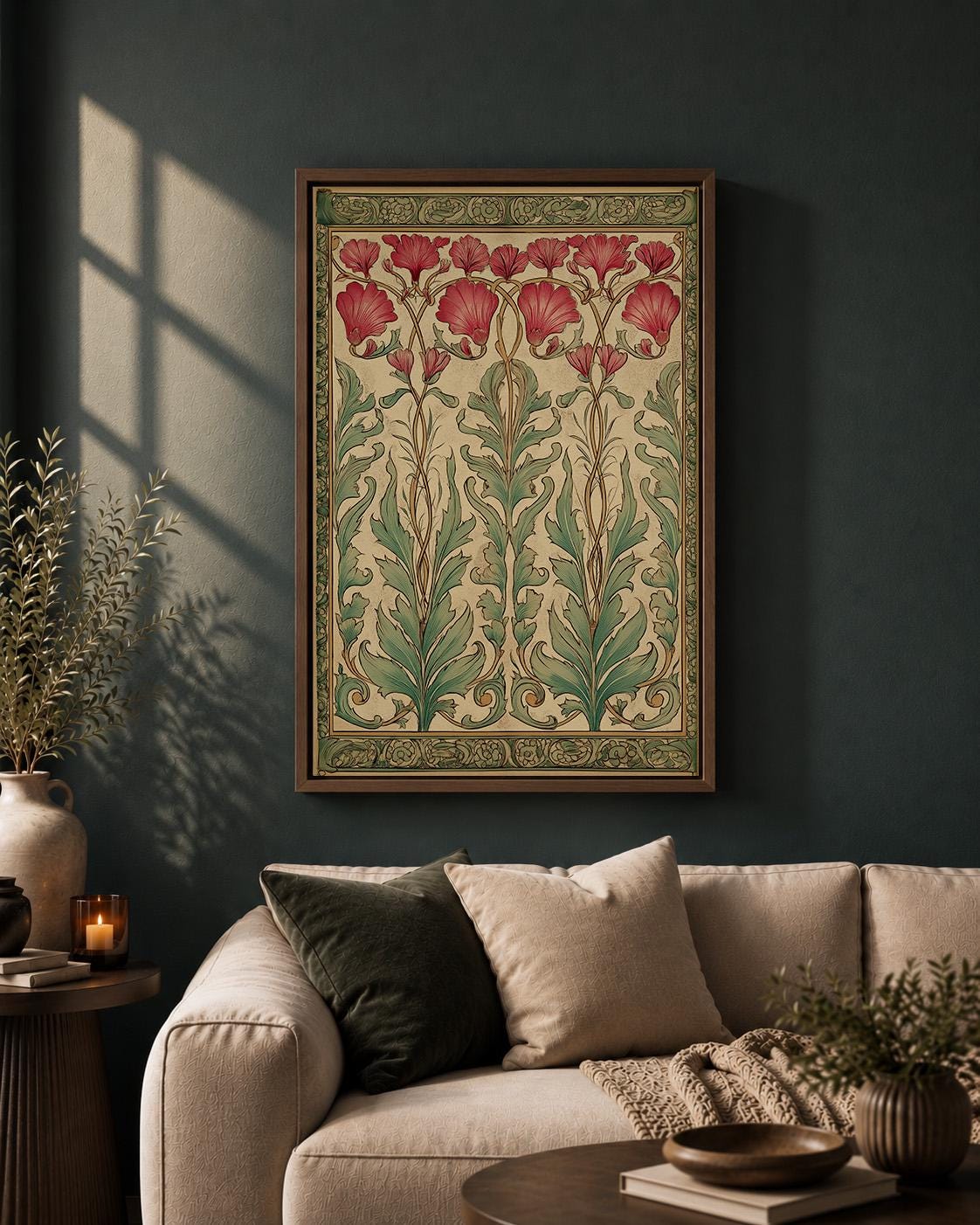 Art Nouveau Botanical Framed Canvas Art, William Morris Style Floral Wall Decor by The Wall Art Studio - physical