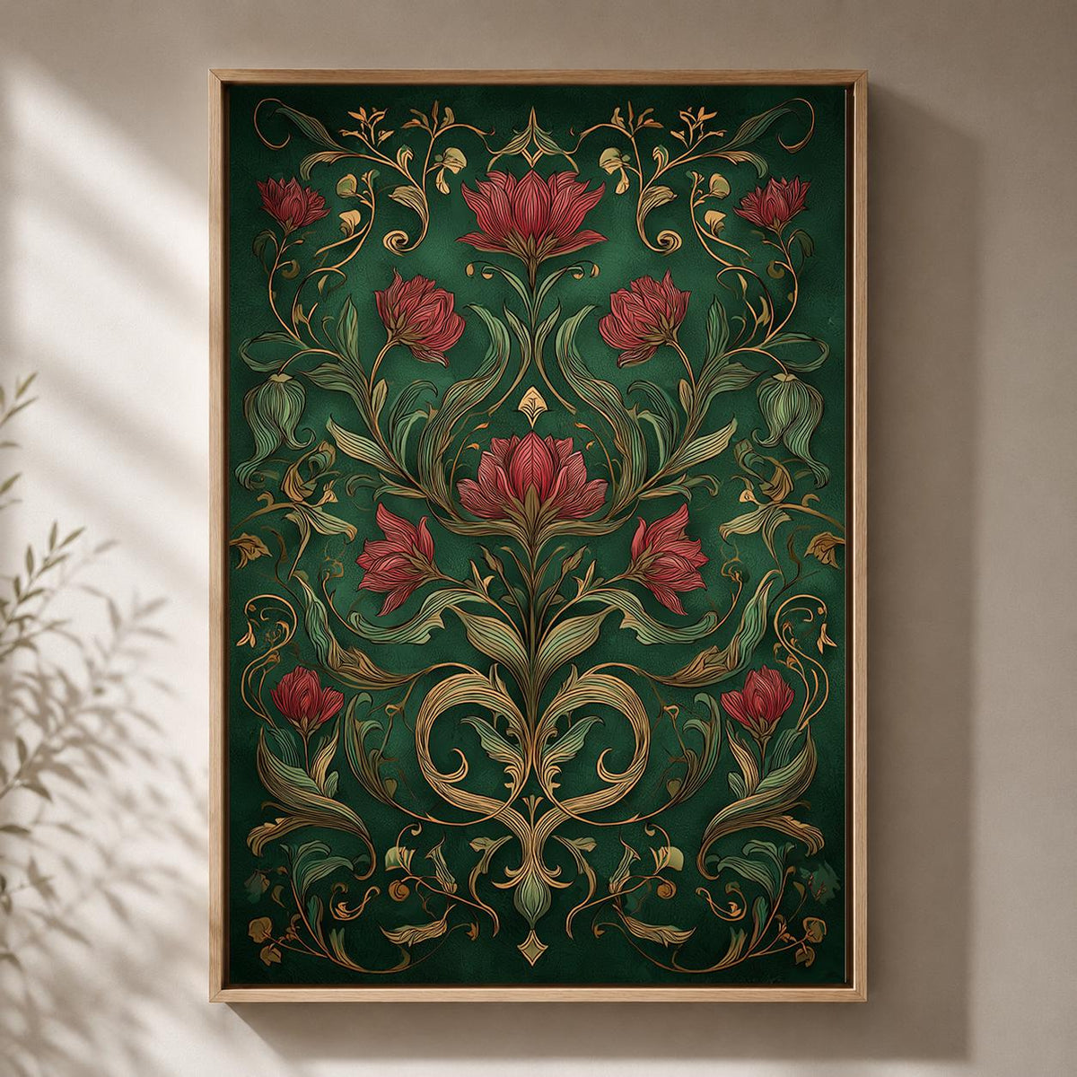Art Nouveau Dark Floral Framed Canvas Print, William Morris Style Botanical Wall Art by The Wall Art Studio - physical
