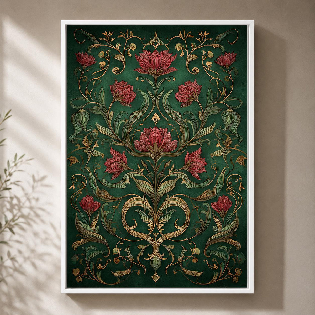 Art Nouveau Dark Floral Framed Canvas Print, William Morris Style Botanical Wall Art by The Wall Art Studio - physical
