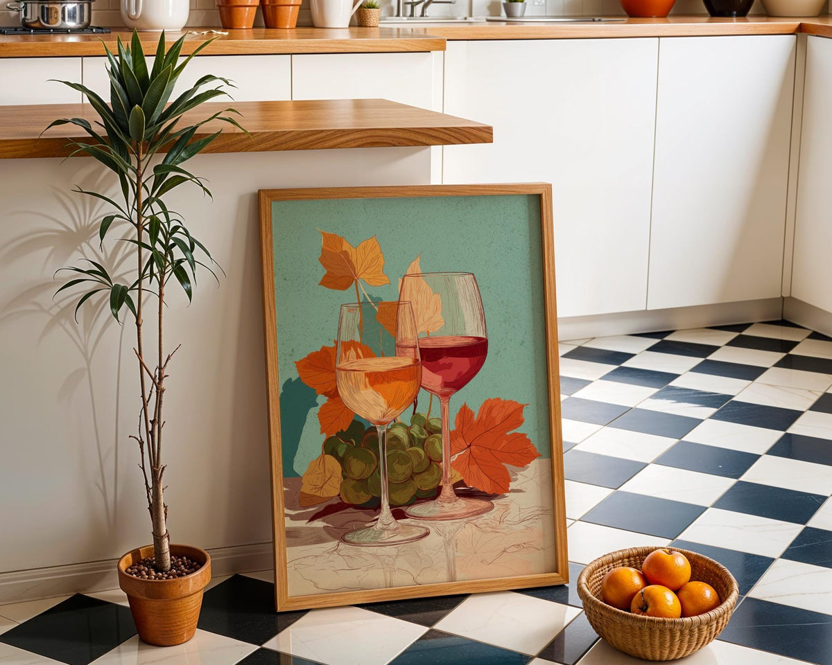Autumn Wine Bottle Print | Rustic Fall Floral Kitchen Wall Art Poster | Autumn Wall Art Print | Fall Art | Kitchen Wall Ar...