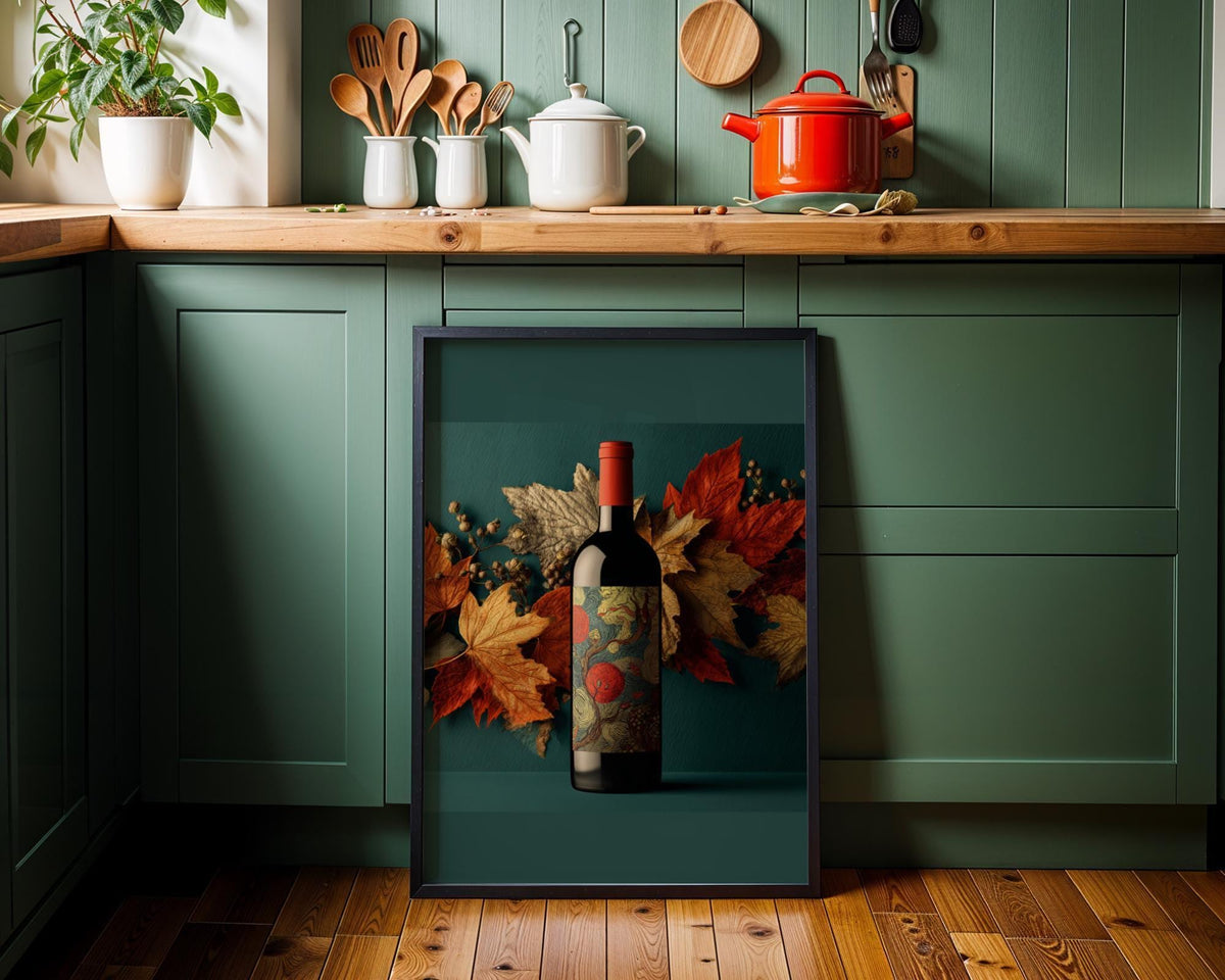 Autumn Wine Bottle Print | Rustic Fall Floral Kitchen Wall Art Poster | Autumn Wall Art Print | Fall Art | Kitchen Wall Ar...