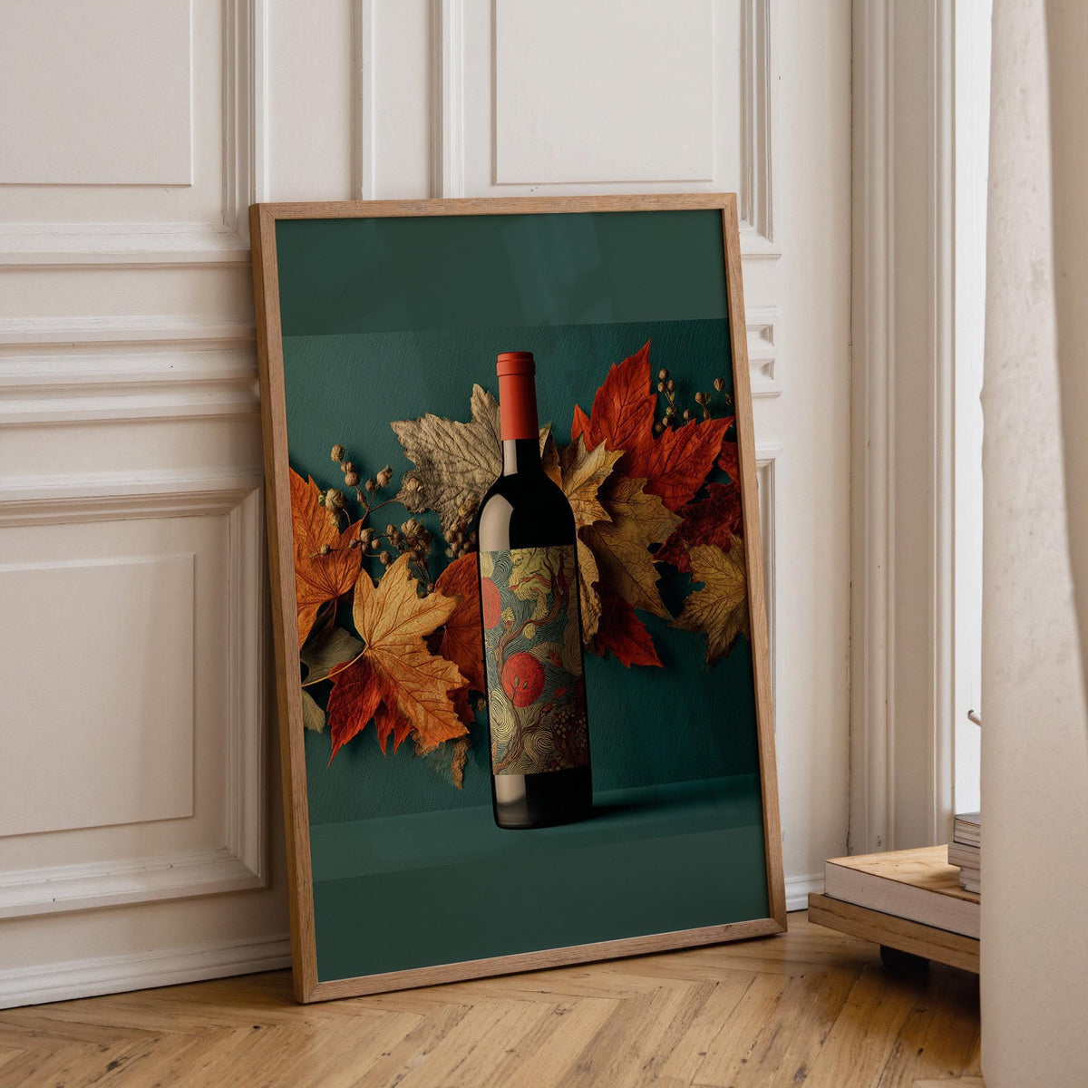 Autumn Wine Bottle Print | Rustic Fall Floral Kitchen Wall Art Poster | Autumn Wall Art Print | Fall Art | Kitchen Wall Ar...