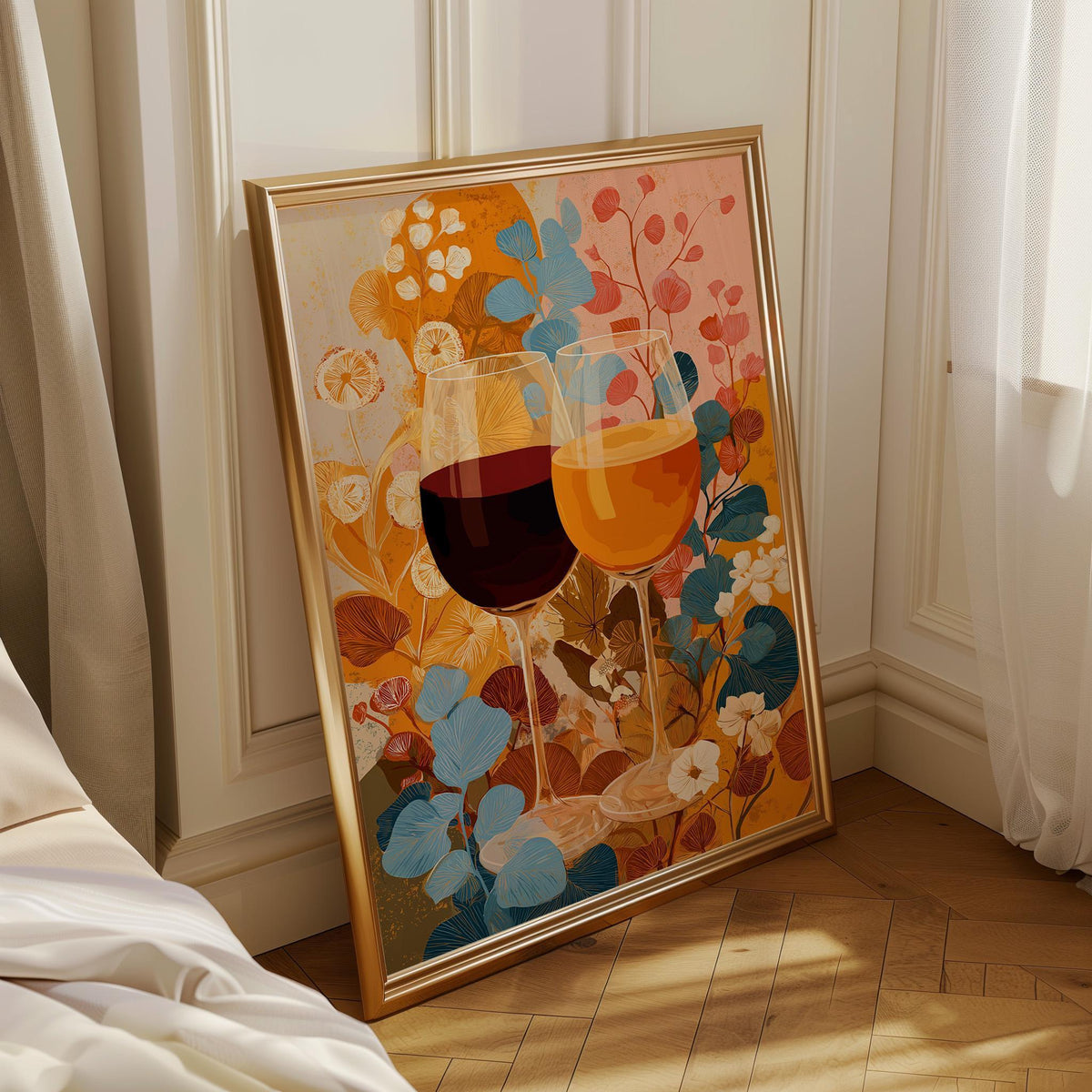 Autumn Wine Bottle Print | Rustic Fall Floral Kitchen Wall Art Poster | Autumn Wall Art Print | Fall Art | Kitchen Wall Ar...