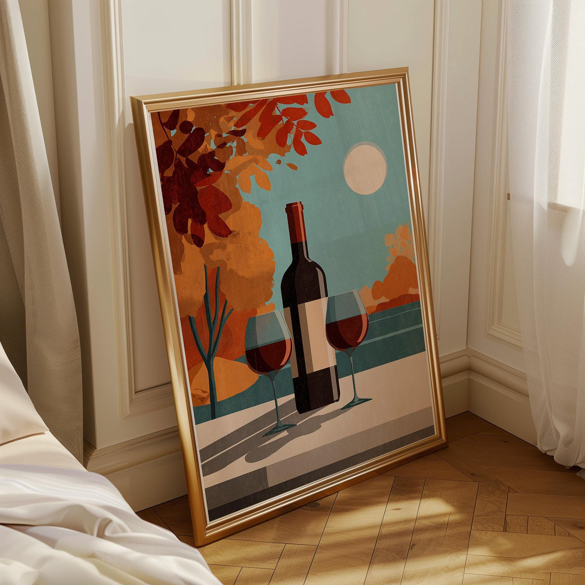 Autumn Wine Bottle Print | Rustic Fall Floral Kitchen Wall Art Poster | Autumn Wall Art Print | Fall Art | Kitchen Wall Ar...