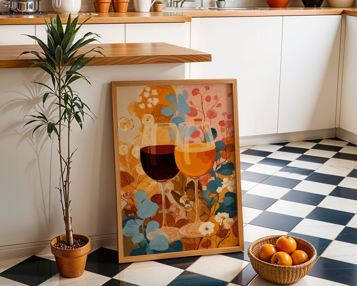 Autumn Wine Bottle Print | Rustic Fall Floral Kitchen Wall Art Poster | Autumn Wall Art Print | Fall Art | Kitchen Wall Ar...
