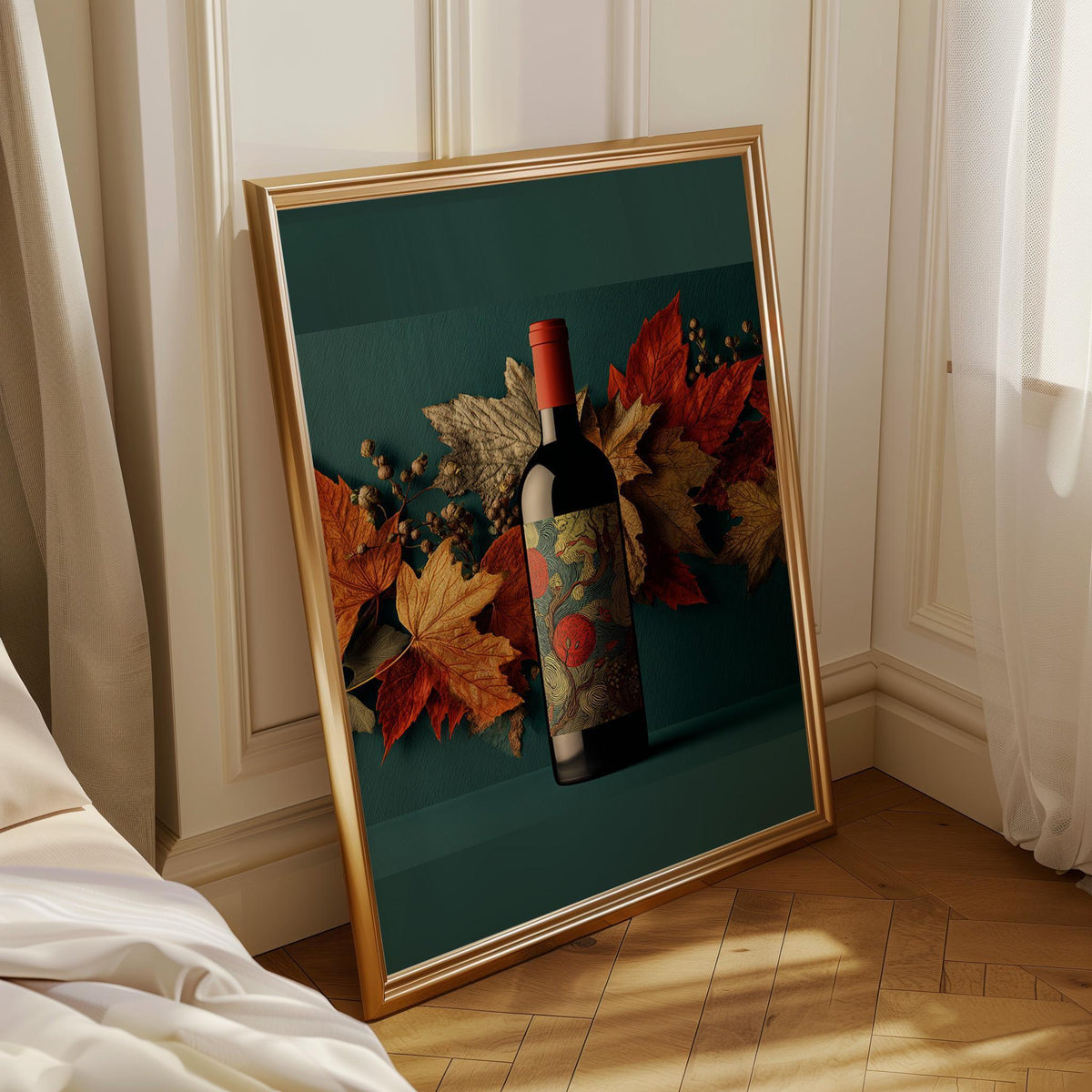 Autumn Wine Bottle Print | Rustic Fall Floral Kitchen Wall Art Poster | Autumn Wall Art Print | Fall Art | Kitchen Wall Ar...