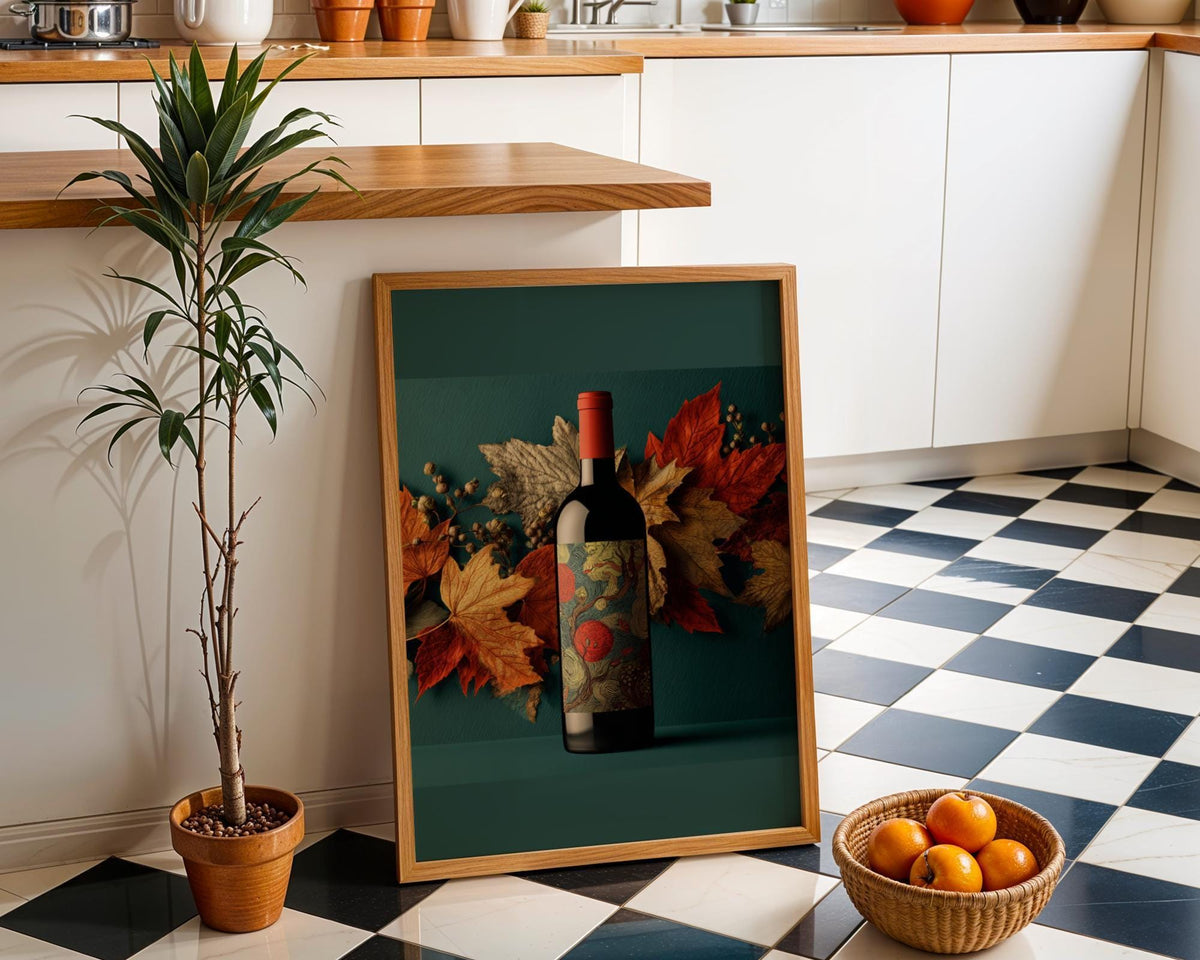 Autumn Wine Bottle Print | Rustic Fall Floral Kitchen Wall Art Poster | Autumn Wall Art Print | Fall Art | Kitchen Wall Ar...