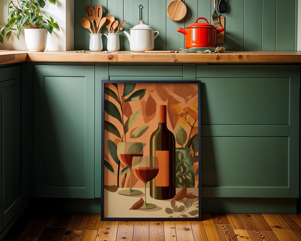Autumn Wine Bottle Print | Rustic Fall Floral Kitchen Wall Art Poster | Autumn Wall Art Print | Fall Art | Kitchen Wall Ar...