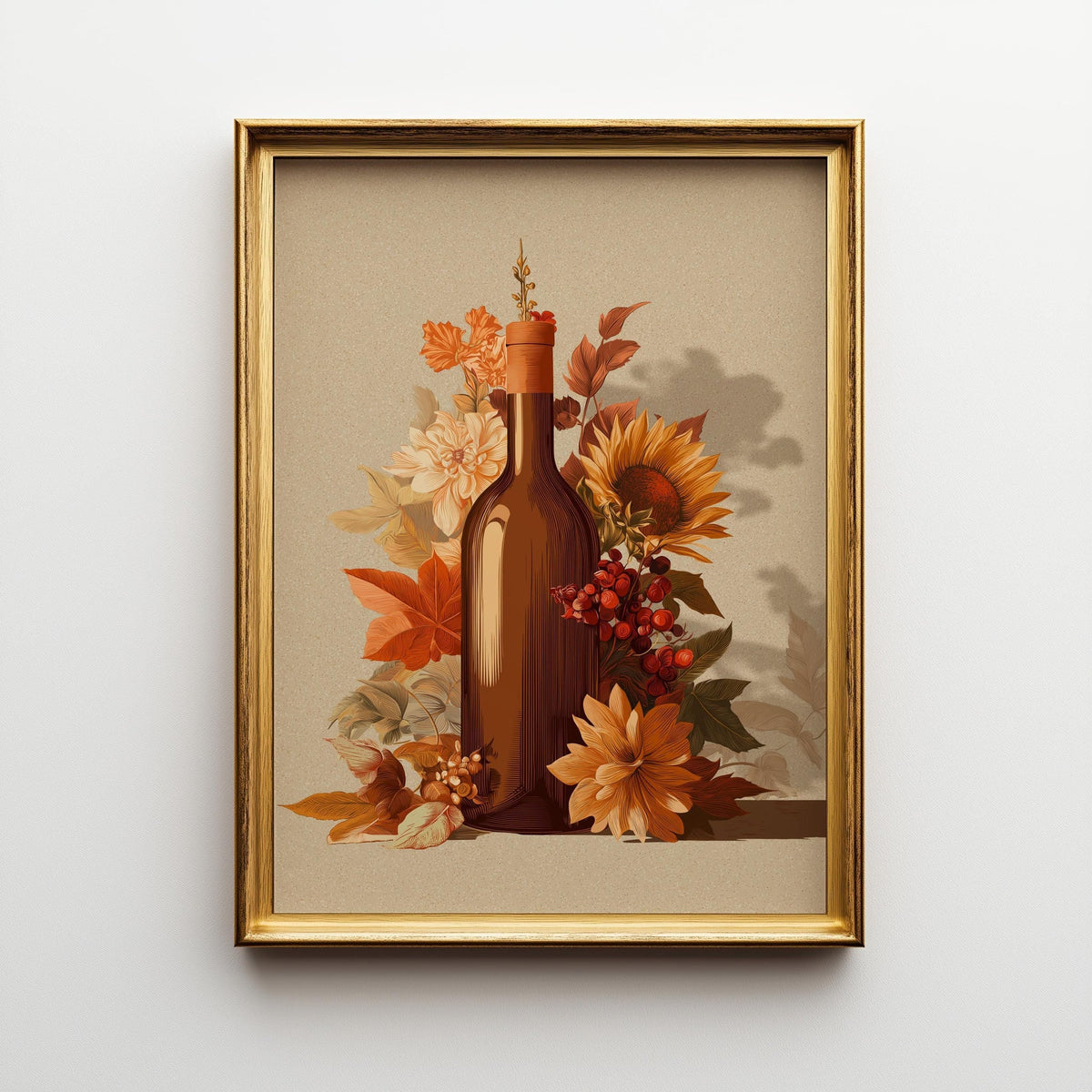 Autumn Wine Bottle Print | Rustic Fall Floral Kitchen Wall Art Poster | Autumn Wall Art Print | Fall Art | Kitchen Wall Ar...