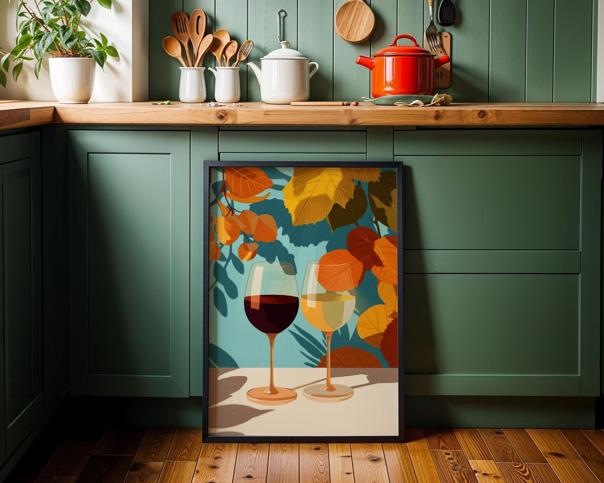Autumn Wine Bottle Print | Rustic Fall Floral Kitchen Wall Art Poster | Autumn Wall Art Print | Fall Art | Kitchen Wall Ar...