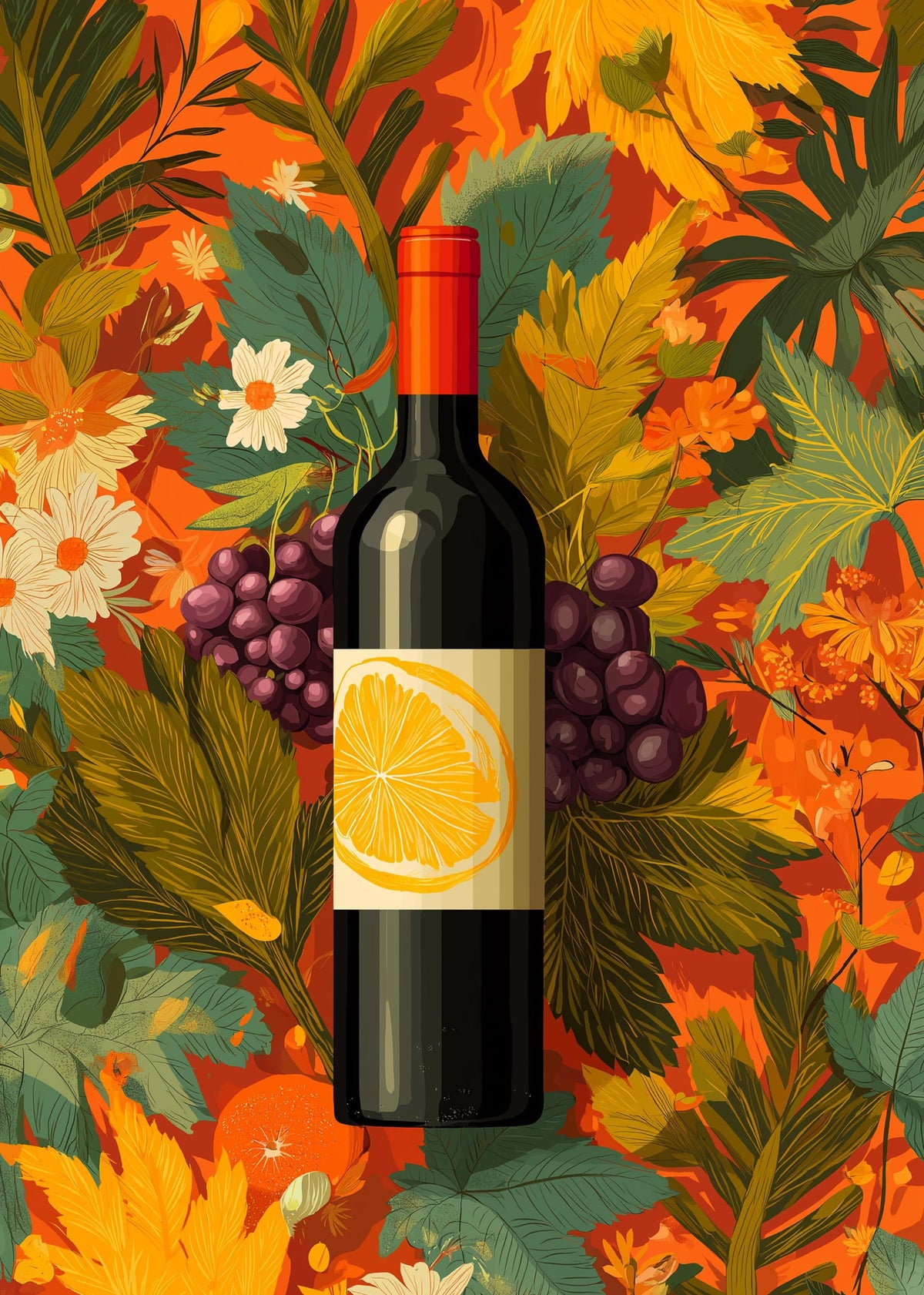 Autumn Wine Bottle Print | Rustic Fall Floral Kitchen Wall Art Poster | Autumn Wall Art Print | Fall Art | Kitchen Wall Ar...
