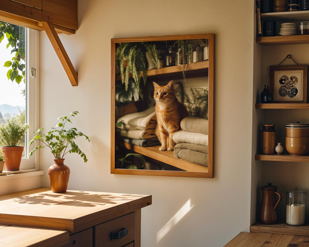 Bathroom Cat Art Print • Ginger Cat Toilet Décor • Funny Shelf Cat Illustration • Modern Pet Wall Art • by The Wall Art St...