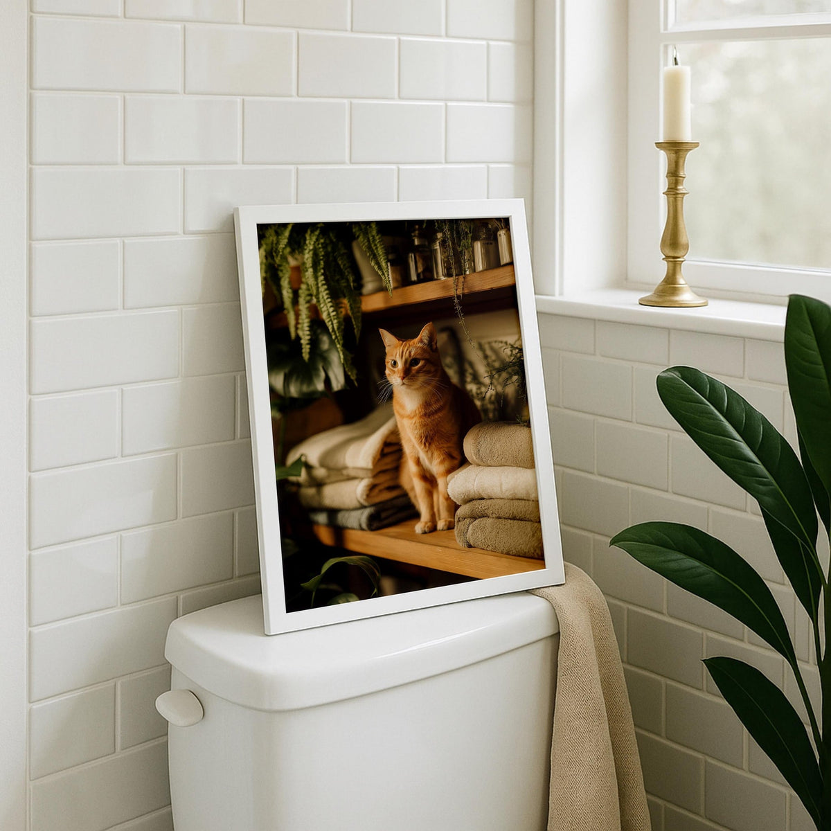 Bathroom Cat Art Print • Ginger Cat Toilet Décor • Funny Shelf Cat Illustration • Modern Pet Wall Art • by The Wall Art St...