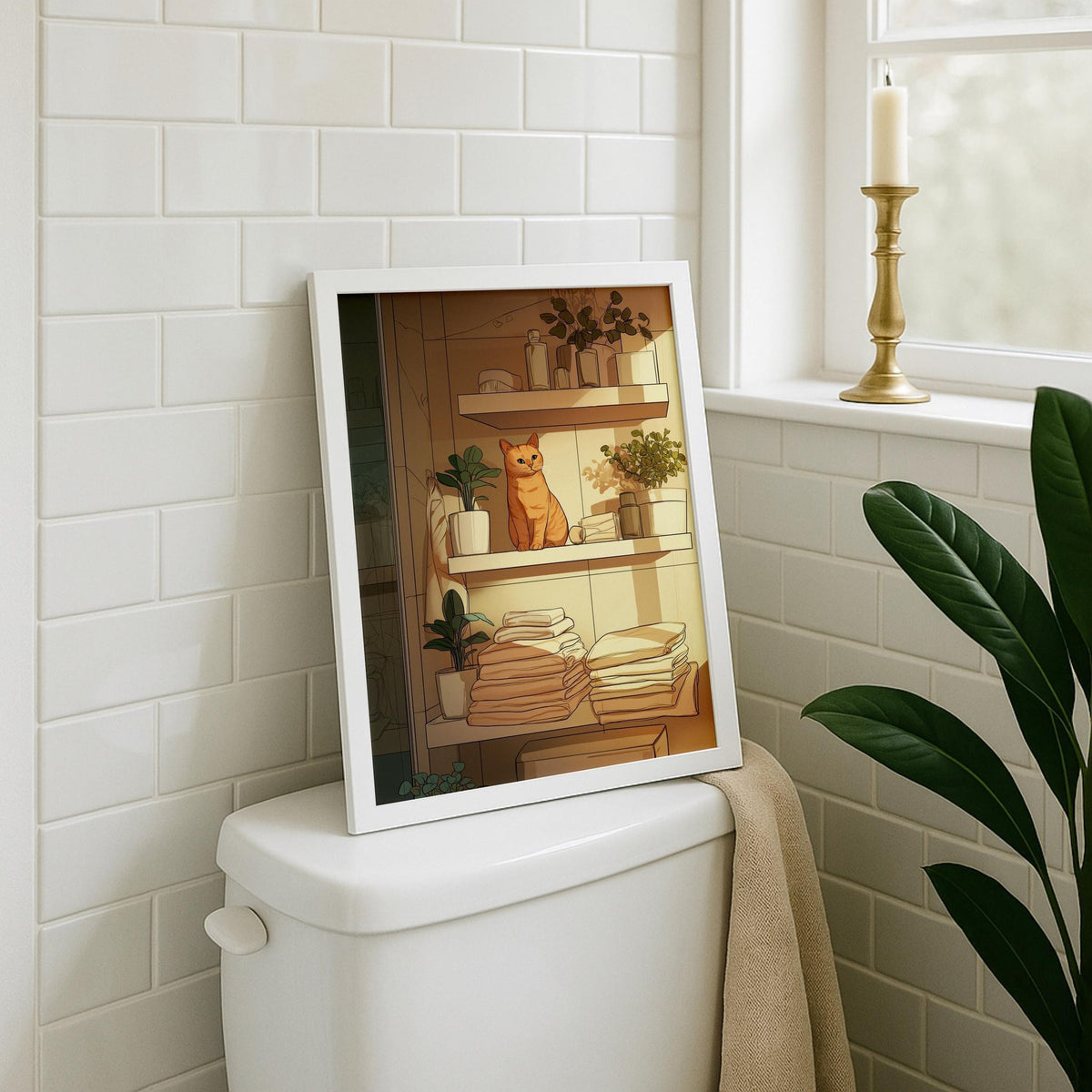 Bathroom Cat Art Print • Ginger Cat Toilet Décor • Funny Shelf Cat Illustration • Modern Pet Wall Art • by The Wall Art St...