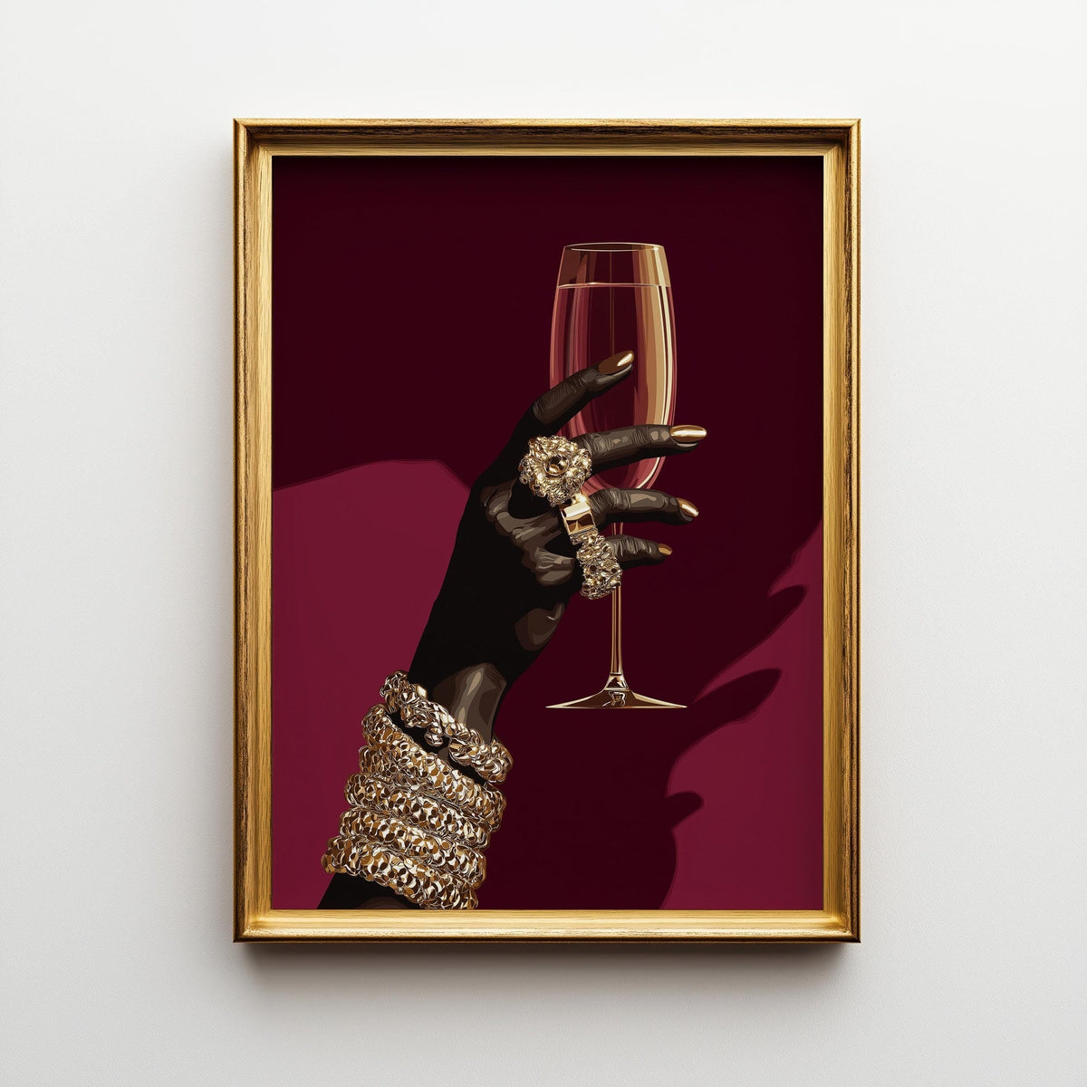 Black Power Wall Art – Luxury Afrocentric Still Life with Wine Glass & Gold Jewellery, Bold Black Excellence Décor by The...
