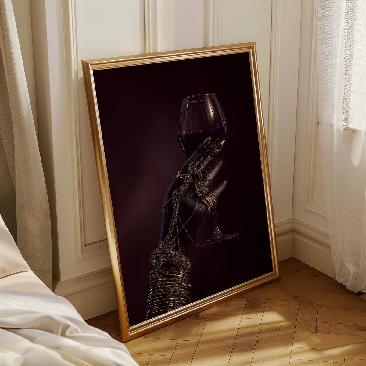 Black Power Wall Art – Luxury Afrocentric Still Life with Wine Glass & Gold Jewellery, Bold Black Excellence Décor by The...