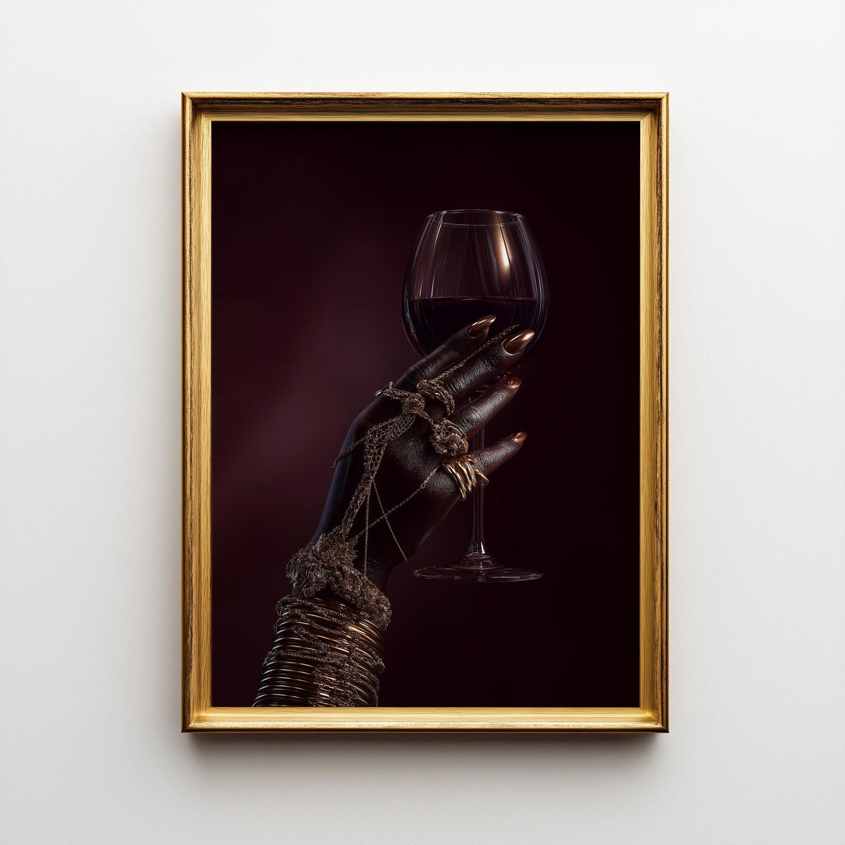 Black Power Wall Art – Luxury Afrocentric Still Life with Wine Glass & Gold Jewellery, Bold Black Excellence Décor by The...