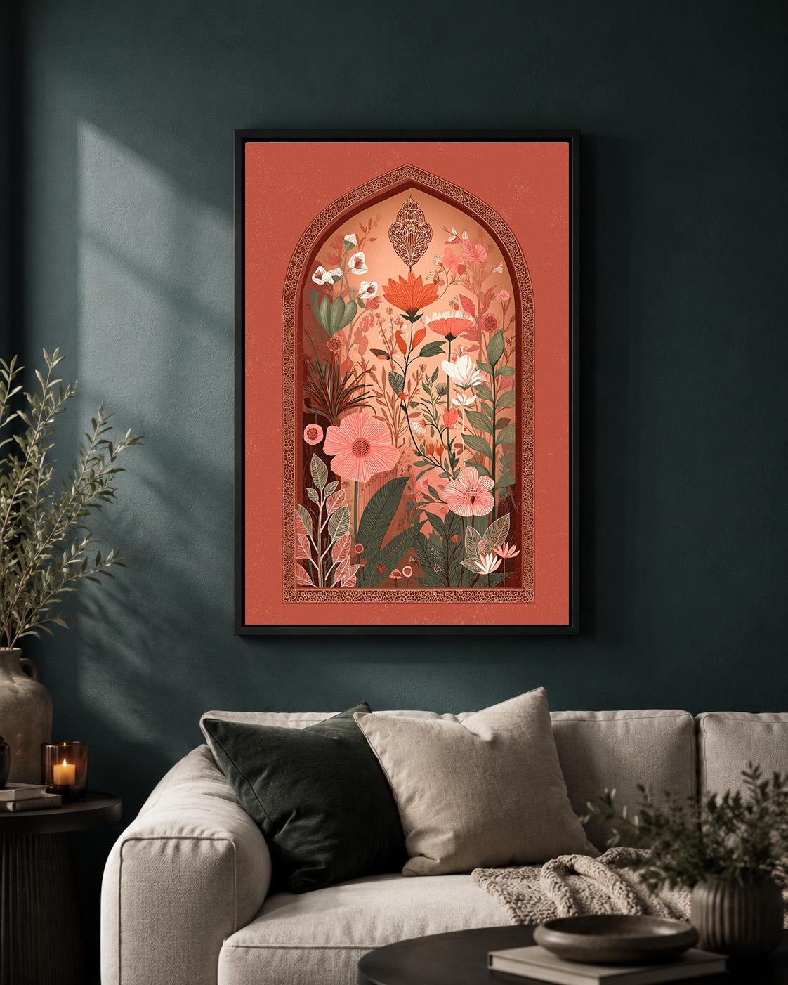 Boho Folk Botanical Framed Canvas Wall Art, Terracotta Arch Floral Print, Warm Earth Tone Decor by The Wall Art Studio - p...