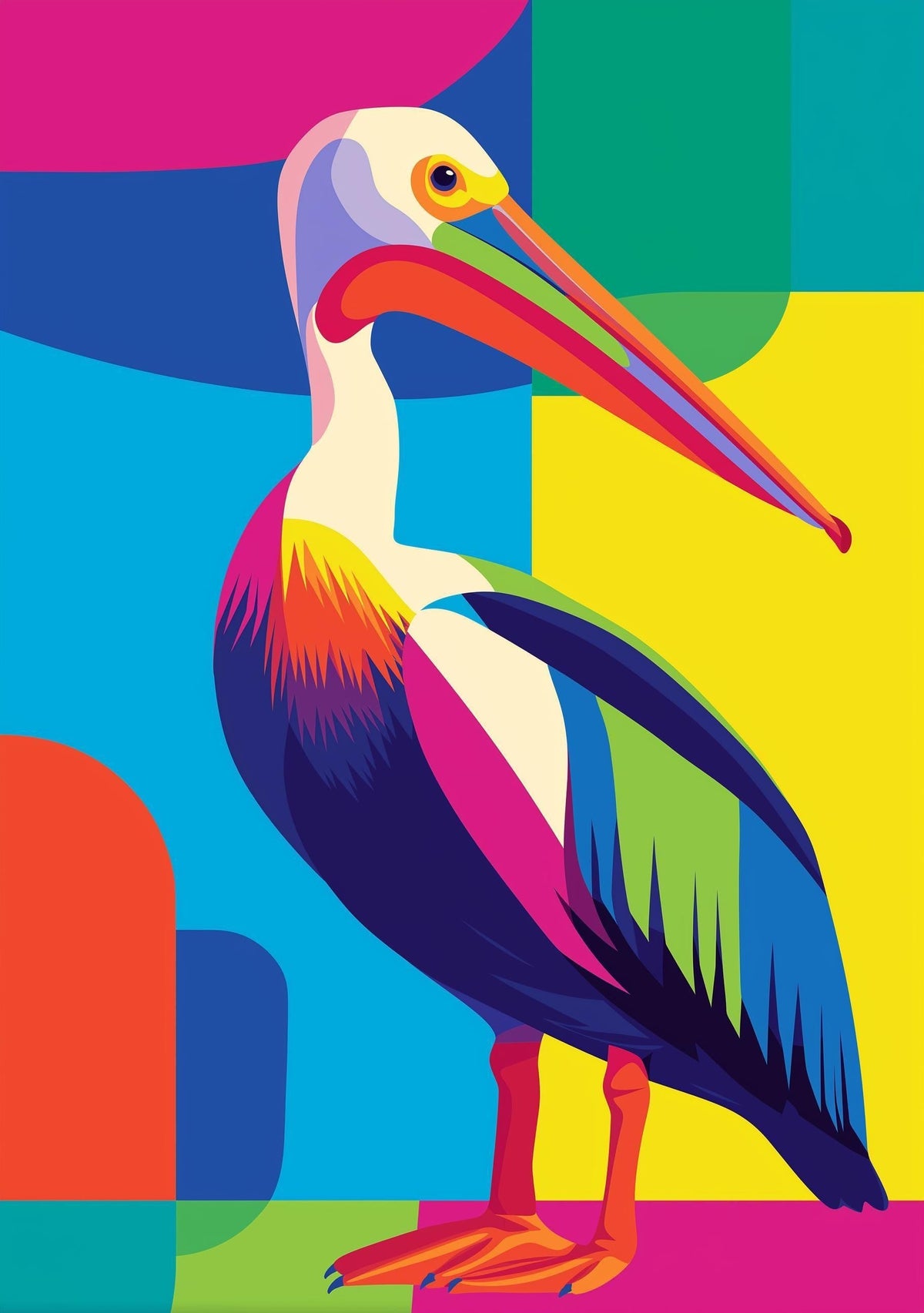 Colorful Abstract Pelican Wall Art, Modern Pop Art Bird Print, Coastal Poster by The Wall Art Studio - physical
