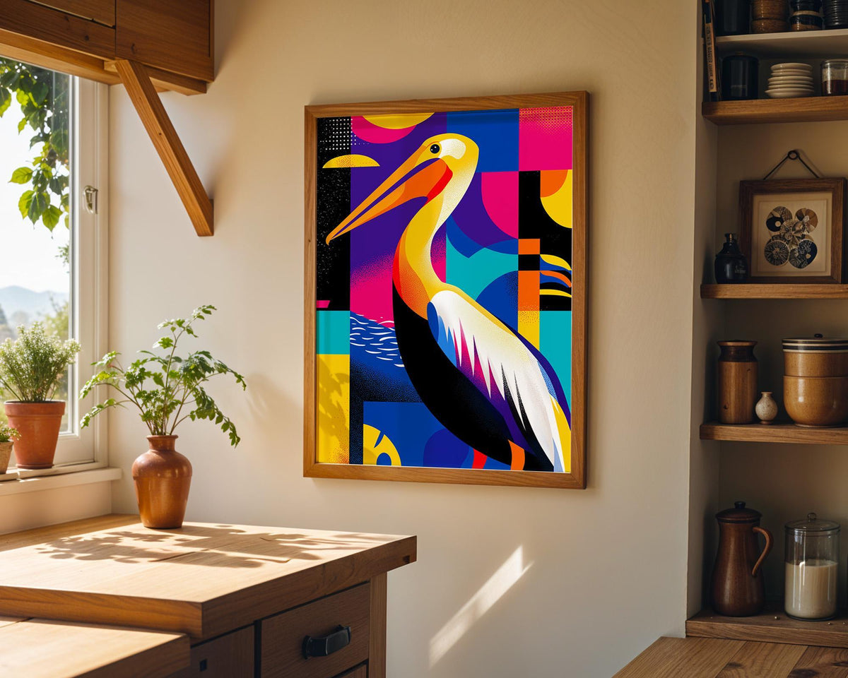 Colorful Abstract Pelican Wall Art, Modern Pop Art Bird Print, Coastal Poster by The Wall Art Studio - physical