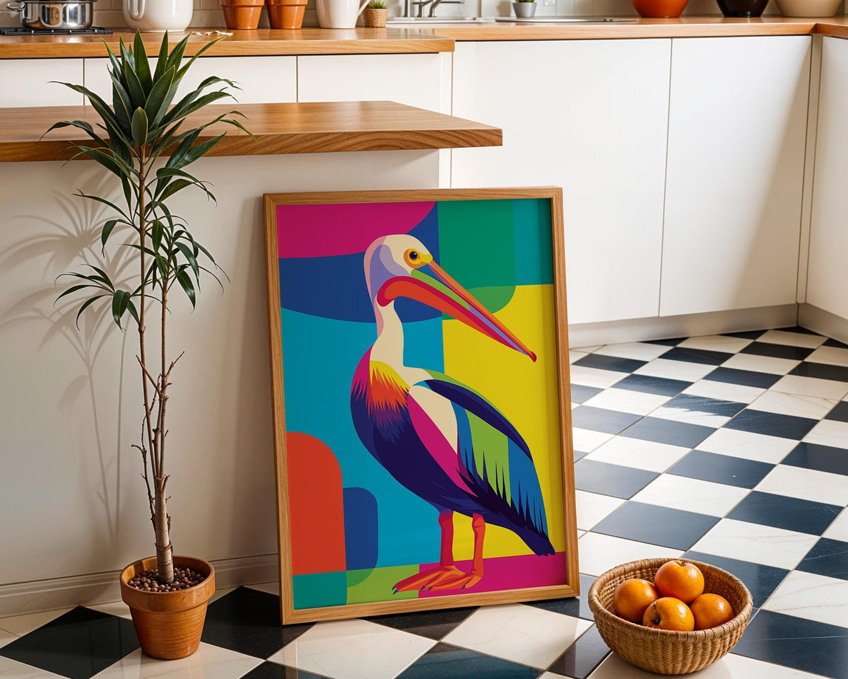 Colorful Abstract Pelican Wall Art, Modern Pop Art Bird Print, Coastal Poster by The Wall Art Studio - physical