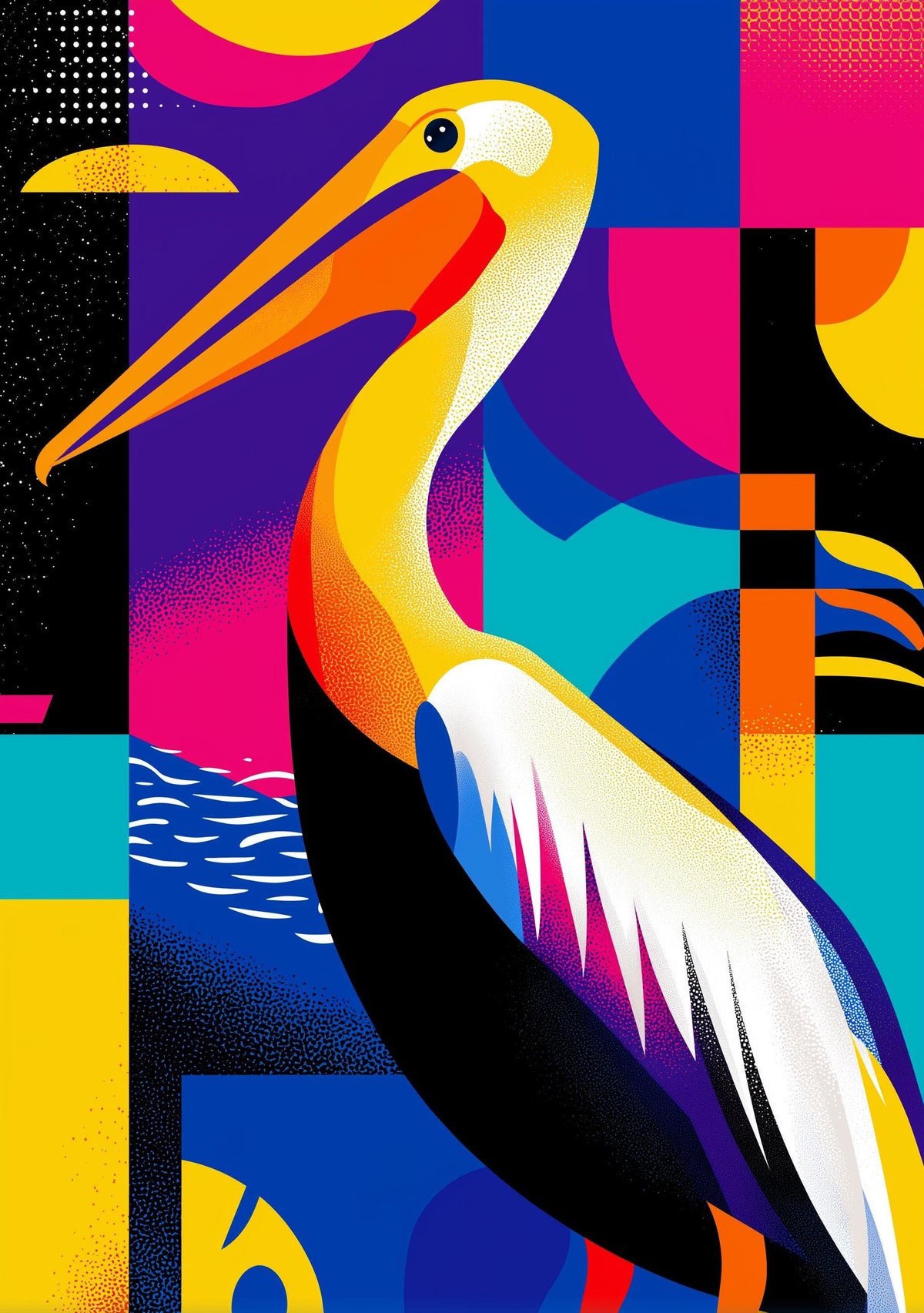 Colorful Abstract Pelican Wall Art, Modern Pop Art Bird Print, Coastal Poster by The Wall Art Studio - physical
