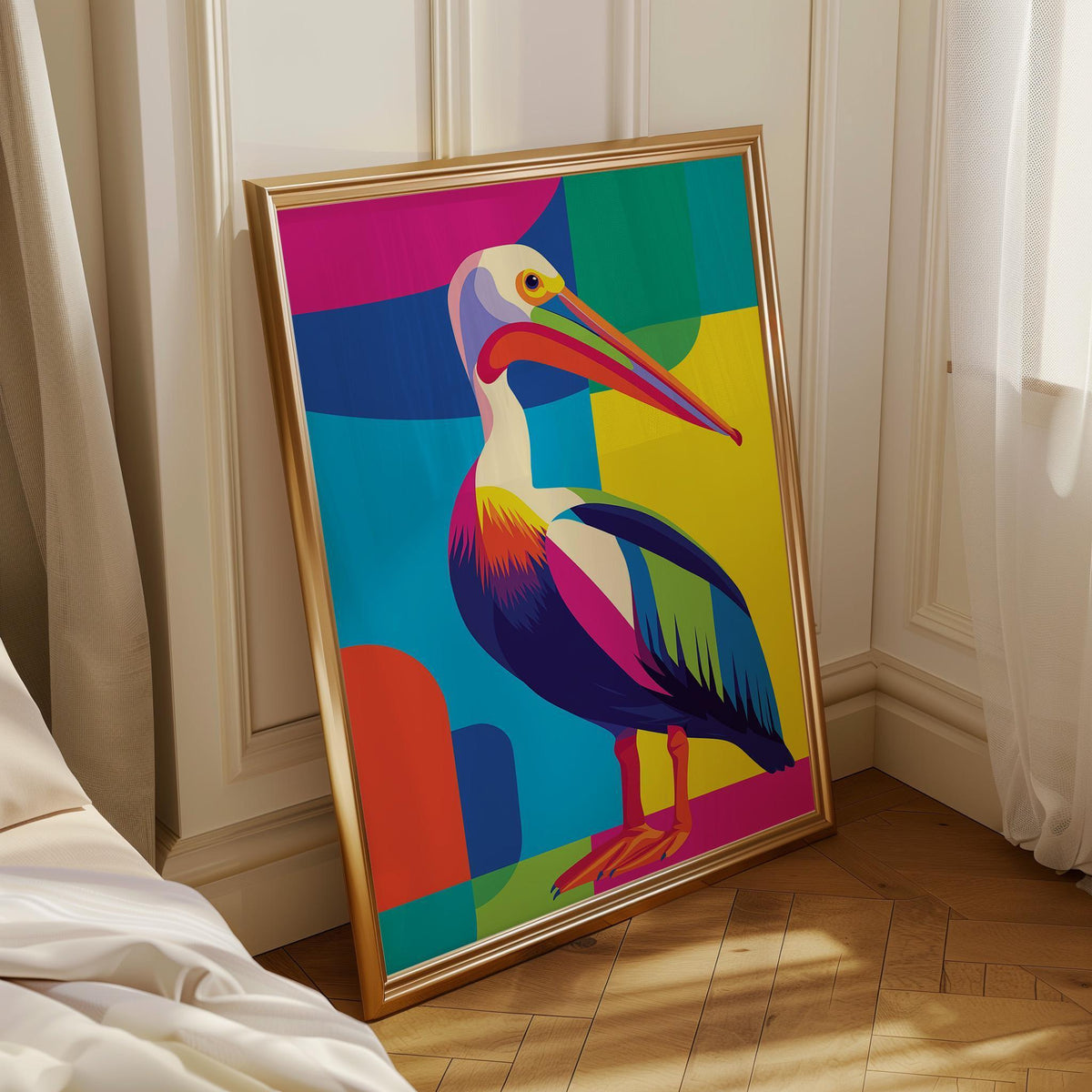 Colorful Abstract Pelican Wall Art, Modern Pop Art Bird Print, Coastal Poster by The Wall Art Studio - physical