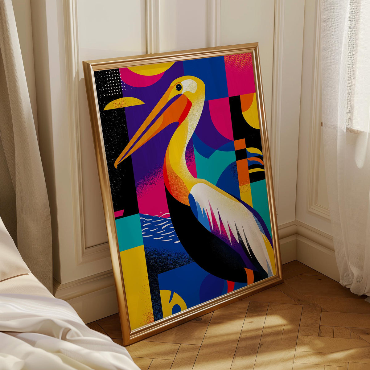 Colorful Abstract Pelican Wall Art, Modern Pop Art Bird Print, Coastal Poster by The Wall Art Studio - physical