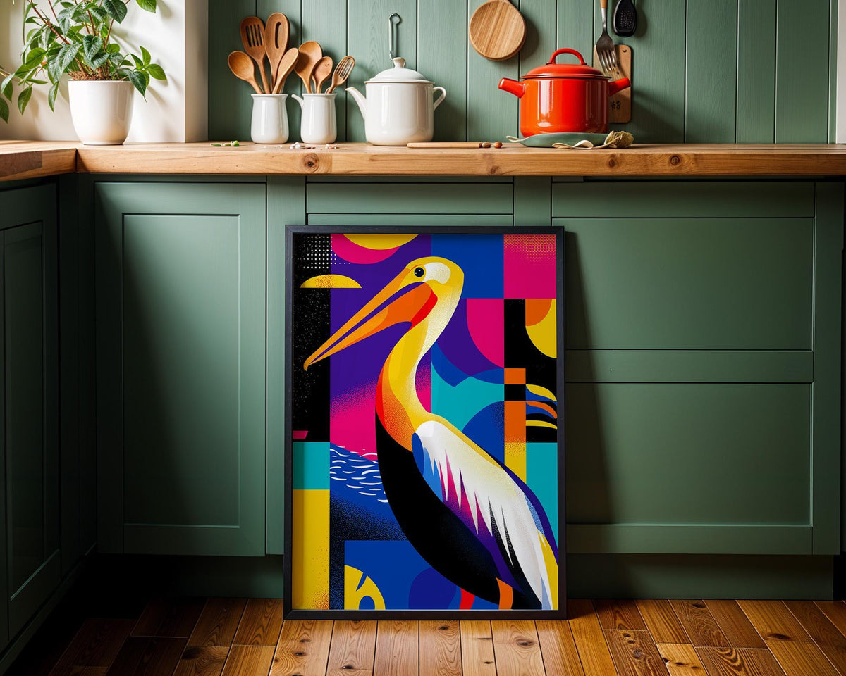 Colorful Abstract Pelican Wall Art, Modern Pop Art Bird Print, Coastal Poster by The Wall Art Studio - physical