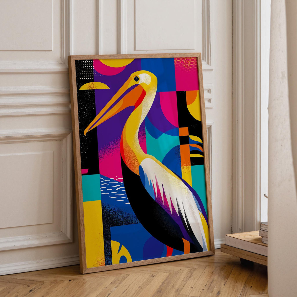 Colorful Abstract Pelican Wall Art, Modern Pop Art Bird Print, Coastal Poster by The Wall Art Studio - physical