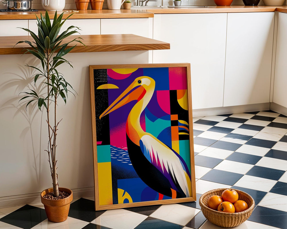 Colorful Abstract Pelican Wall Art, Modern Pop Art Bird Print, Coastal Poster by The Wall Art Studio - physical