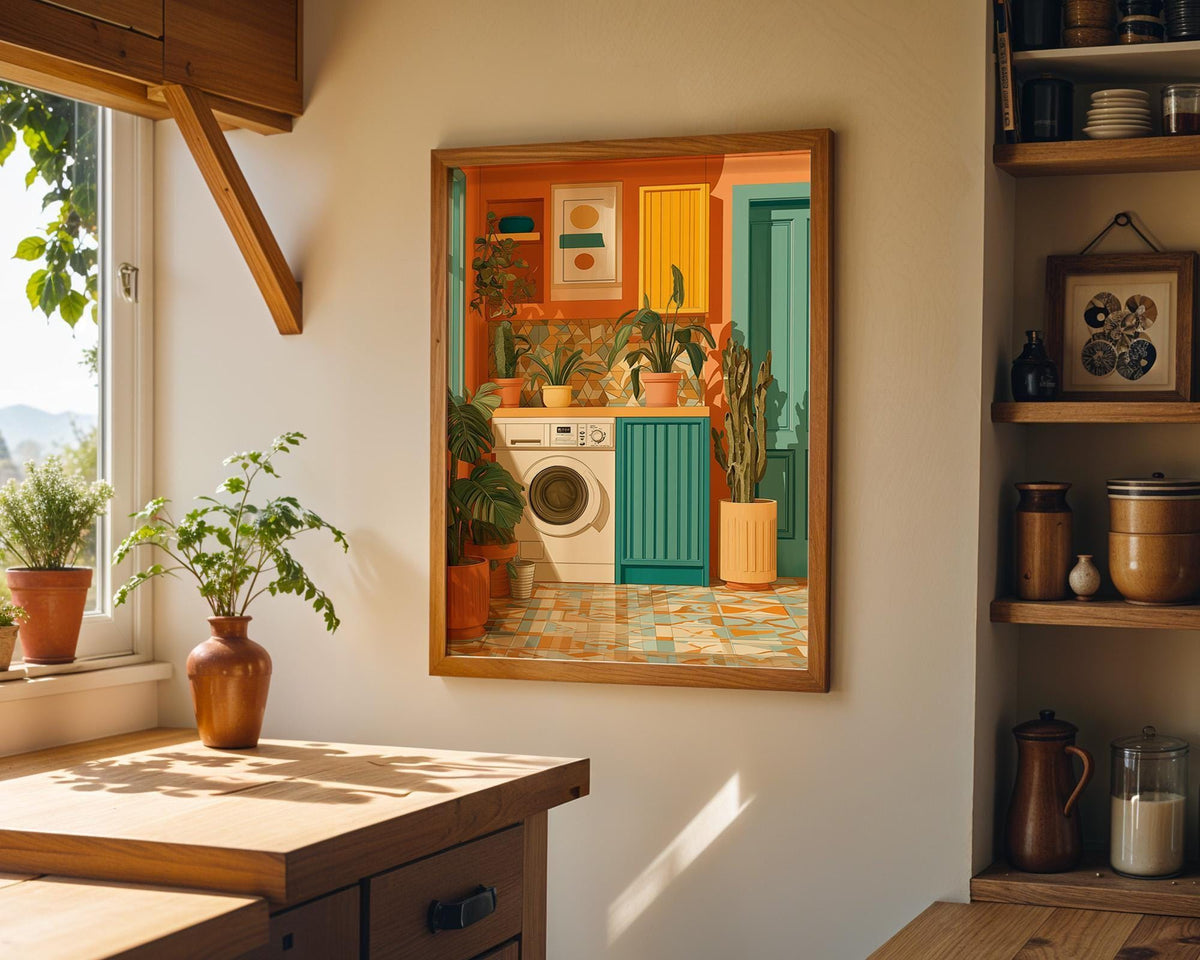 Colorful Laundry Room Wall Art, Retro Laundry Print, Maximalist Home Decor, Mid Century Utility Room Art (Framed Option) b...