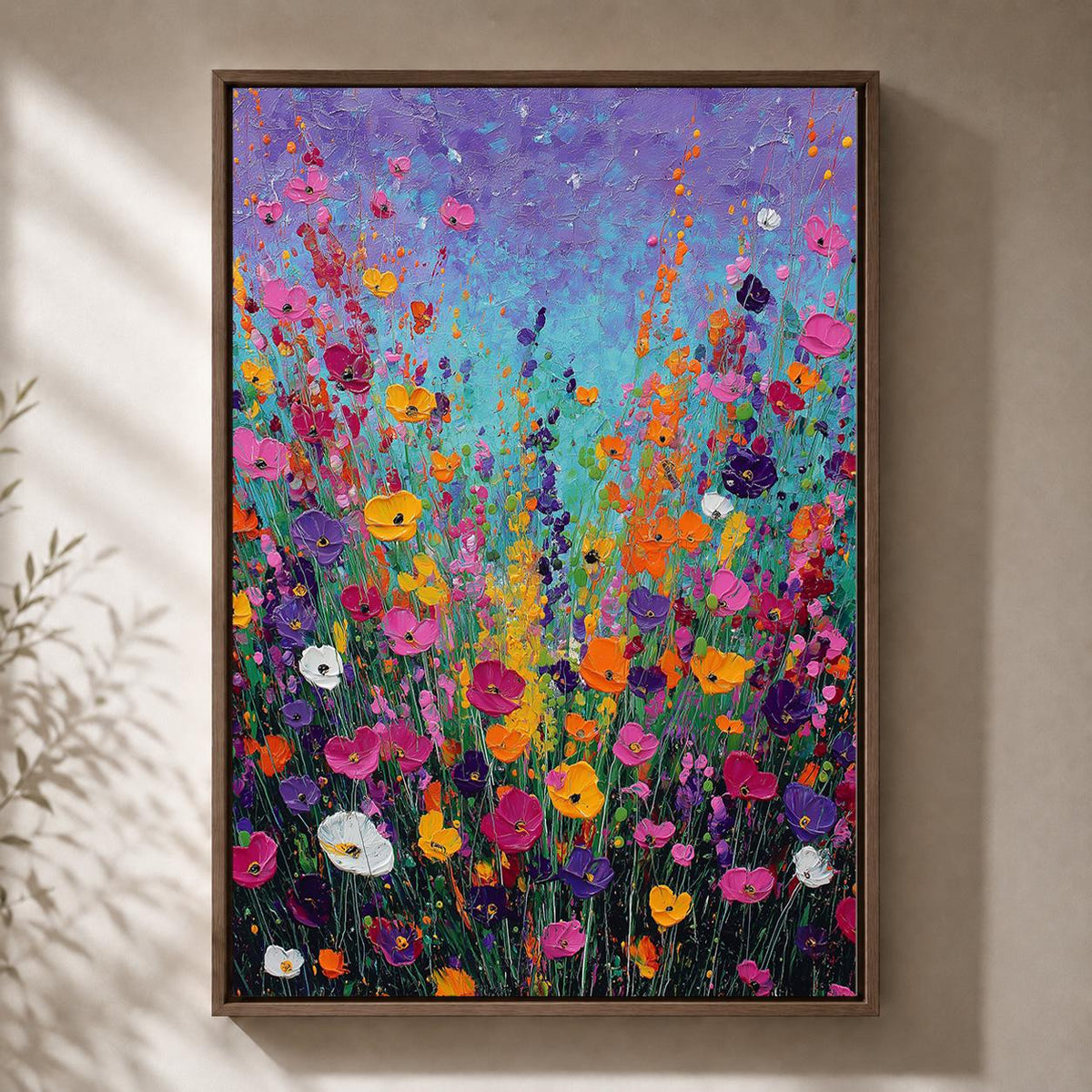 Colorful Wildflower Meadow Framed Canvas Wall Art, Vibrant Floral Field Painting, Maximalist Botanical Decor by The Wall A...
