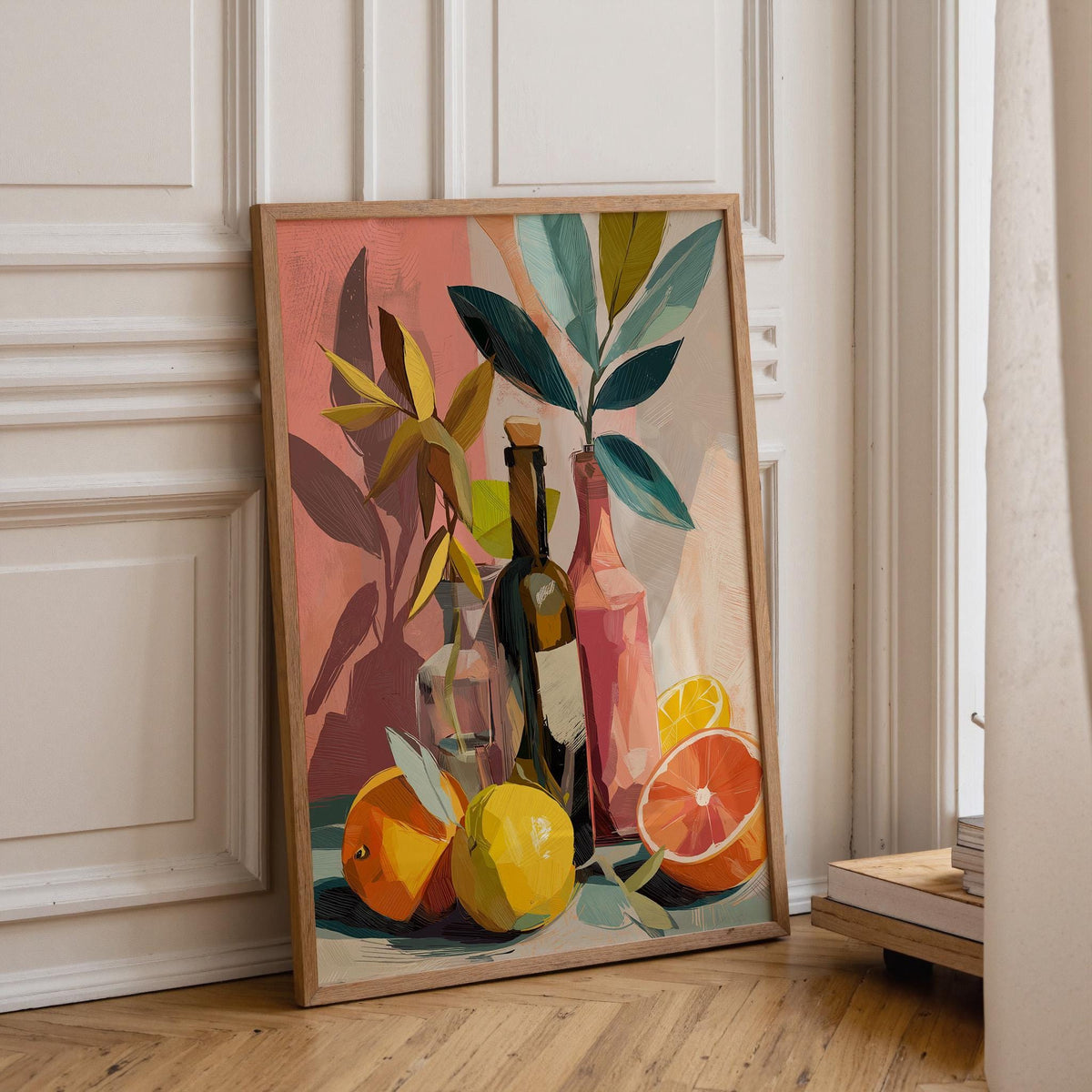Colourful Still Life Art Print • Modern Wine & Citrus Wall Art • Vibrant Kitchen Décor • Painterly Fruit Illustration • Co...