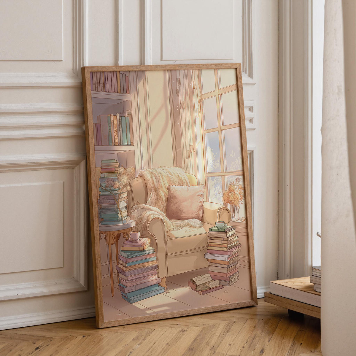 Cozy Reading Nook Wall Art, Book Lover Print, Cottagecore Library Décor, Soft Aesthetic Chair Poster, Reading Room Art, Pa...