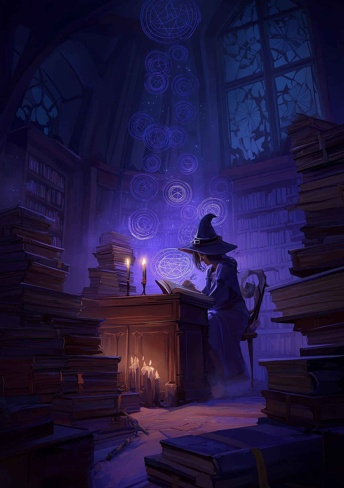 Dark Academia Witch Wall Art, Magical Library Print, Wizard Study Poster, Fantasy Book Room Décor, Gothic Academia Art, Wi...