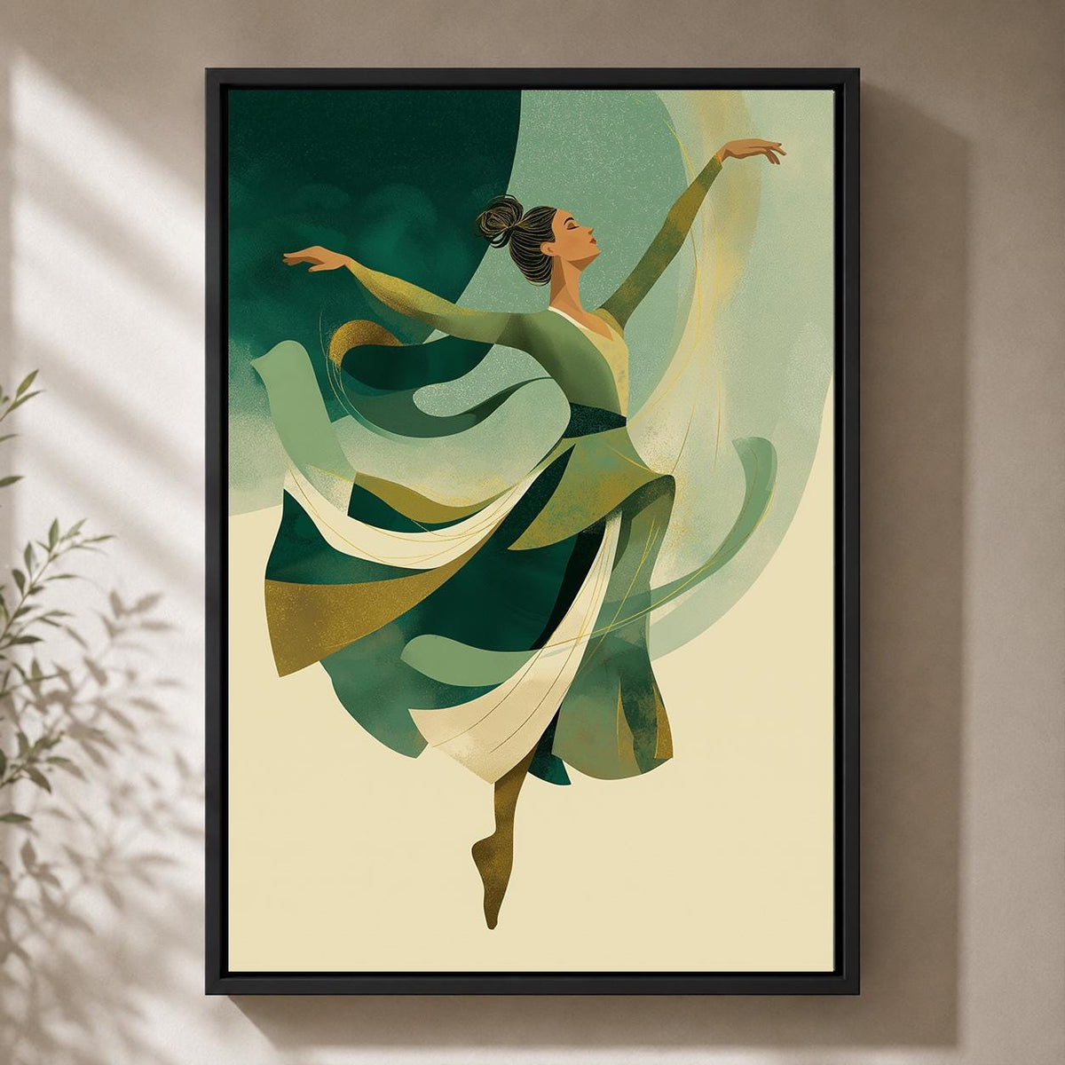 Emerald Green Irish Dancer Framed Canvas Art, Celtic Step Dance Print, Framed Wall Decor by The Wall Art Studio - physical