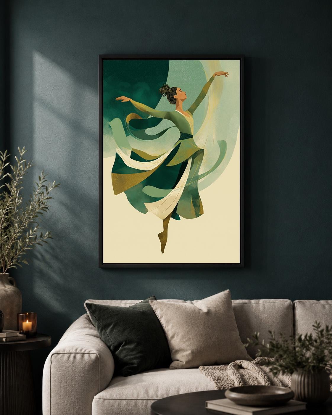 Emerald Green Irish Dancer Framed Canvas Art, Celtic Step Dance Print, Framed Wall Decor by The Wall Art Studio - physical