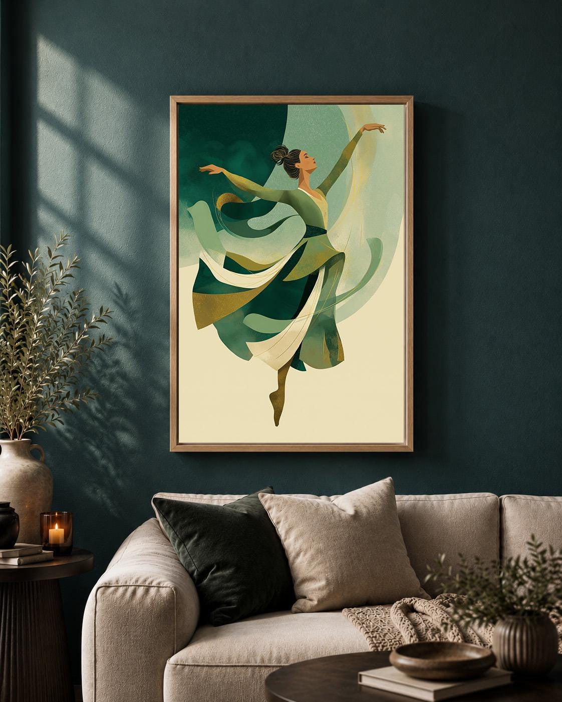 Emerald Green Irish Dancer Framed Canvas Art, Celtic Step Dance Print, Framed Wall Decor by The Wall Art Studio - physical