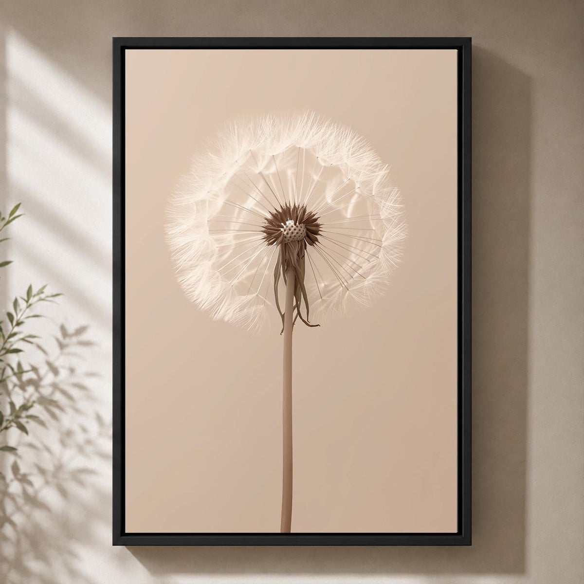 Framed Canvas Minimal Dandelion Wall Art, Neutral Beige Botanical Print, Scandinavian Nature Decor by The Wall Art Studio...