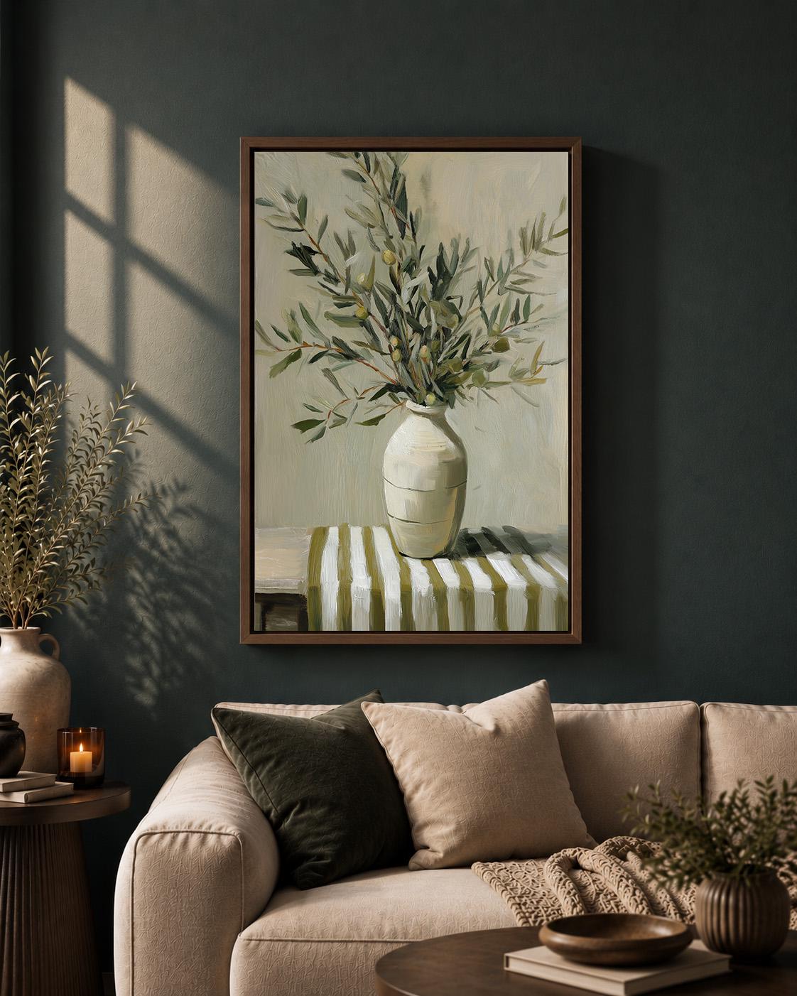 Framed Canvas Olive Branch Wall Art, Neutral Mediterranean Kitchen Decor, Rustic Botanical Canvas Print by The Wall Art St...