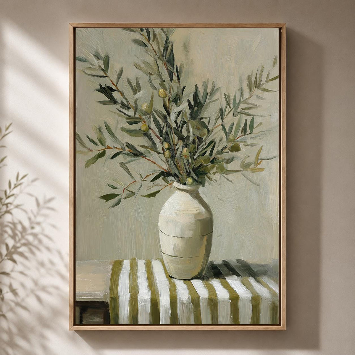 Framed Canvas Olive Branch Wall Art, Neutral Mediterranean Kitchen Decor, Rustic Botanical Canvas Print by The Wall Art St...