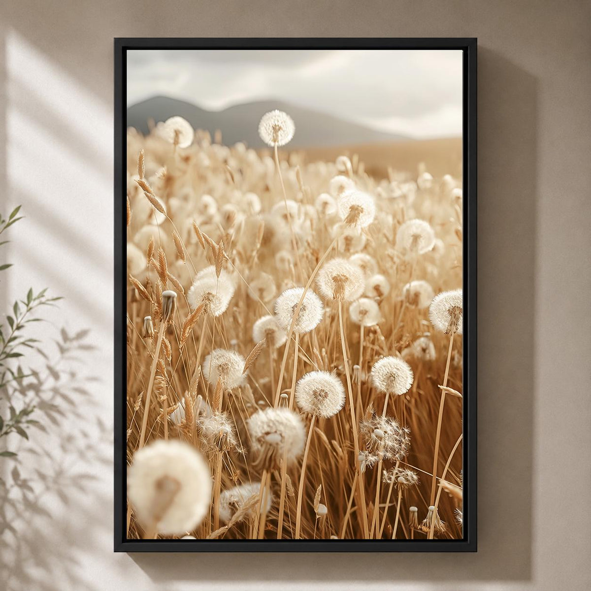 Framed Dandelion Framed Canvas Art, Soft Pink Botanical Print, Minimal Floral Decor by The Wall Art Studio - physical