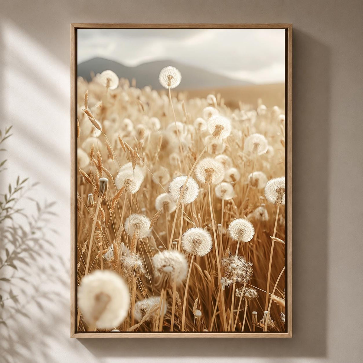 Framed Dandelion Framed Canvas Art, Soft Pink Botanical Print, Minimal Floral Decor by The Wall Art Studio - physical